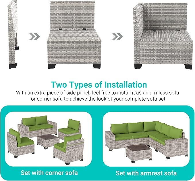 12-Piece Outdoor Patio Furniture Set Wicker Sectional Sofa Set, Patio - Image 3