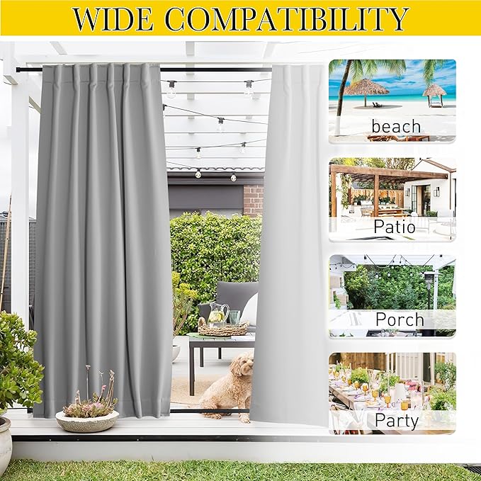 NICETOWN 2 Panels Outdoor Curtains Waterproof Pocket & Back Tab on Top & Bottom - Image 8