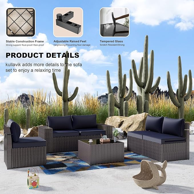 Kullavik 9 Pieces Outdoor Patio Furniture Set, PE Wicker Rattan Sectional Sofa - Image 7