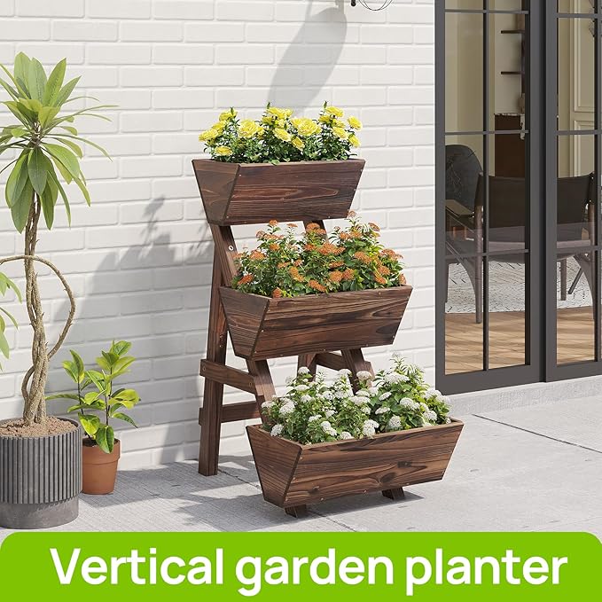 3-Tiers Wooden Raised Garden Bed Tiered Planter Box Flower Pots Vertical Garden - Image 6