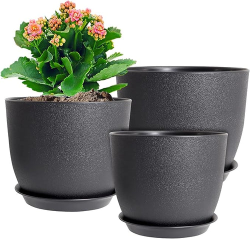 10/9/8 inch Medium Plant Pots, 3 Pack Modern Decorative Plastic Planters by WSMKSZ