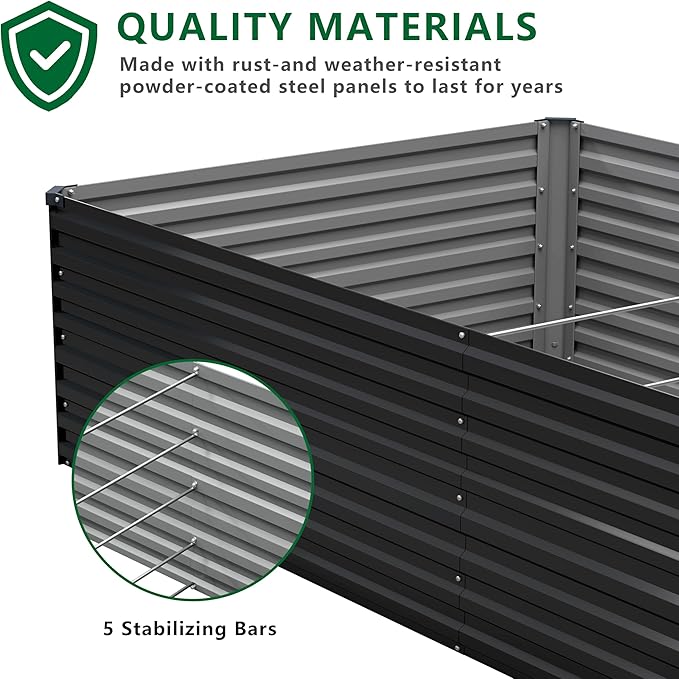 6x3x2FT Galvanized Raised Garden Bed Kit, Vegetable Plant Boxes-Rectangle Metal - Image 8