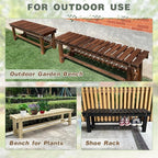 Outdoor Garden Bench, 2-Person Wood Patio Bench Weatherproof Outdoor Backless - Image 6