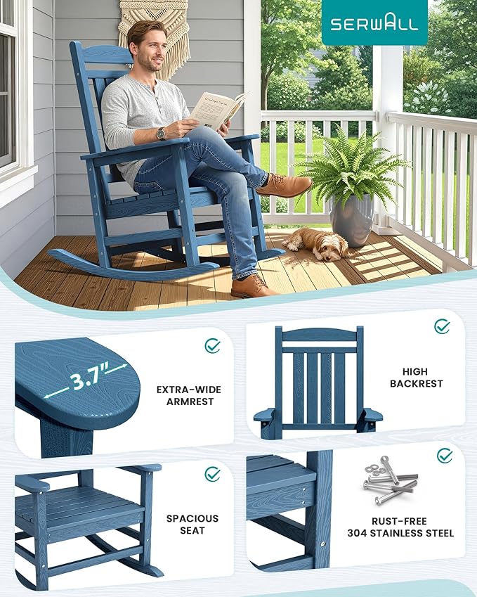 SERWALL Rocking Chairs Set of 4, HDPE Outdoor Rocking Chair, All-Weather Porch - Image 5