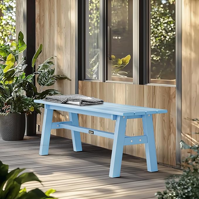 VINGLI 47” Outdoor HDPE Bench, Weatherproof Garden Bench w/Metal Legs, Poly - Image 7