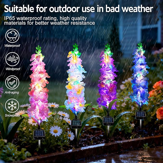 Solar Garden Lights, Solar Delphinium Flowers Lights 8 Pack 160 LEDs, - Image 5