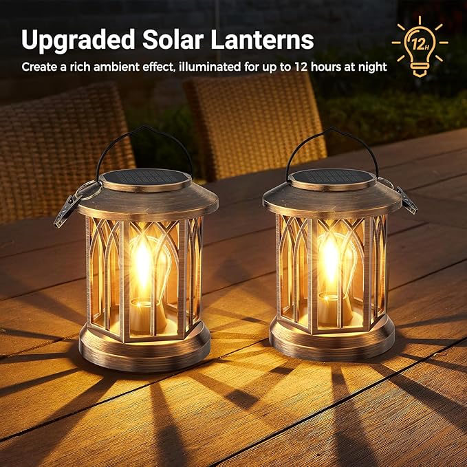 WdtPro Solar Lanterns Outdoor Lights, 2 Pack Bright Lanterns Outdoor Waterproof - Image 6