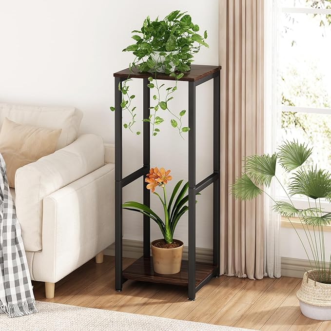 Plant Stand Indoor Corner Tall 2 Tier Metal Modern Flower Storage Plant Shelf - Image 2