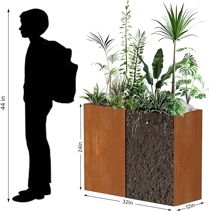 Cor Ten Steel Planters – 32x12x24H Inch Rectangular Planter Box | - Image 3