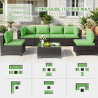 LEVELEVE 7 Pieces Outdoor Patio Furniture Sets, Rattan Conversation Sectional - Image 3