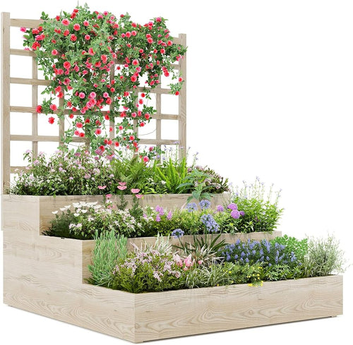 3-Tier Elevated Garden Planter, Wooden Vertical Raised Bed by GarveeTech