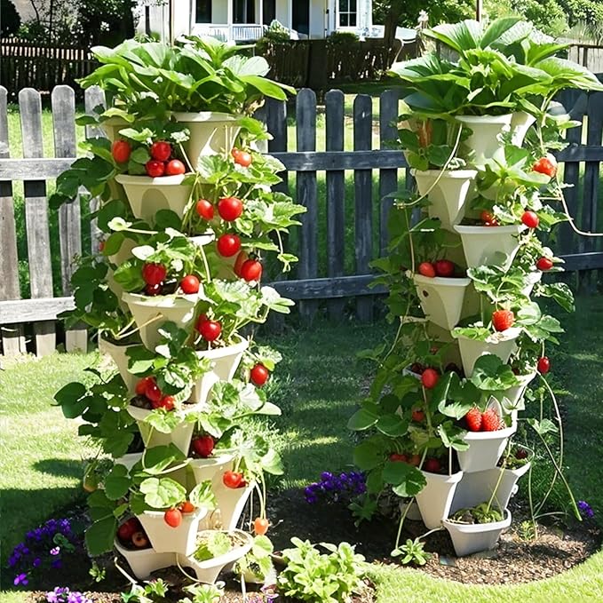 Strawberry Planters, 3 Tiered Vertical Stackable Planter, Herb Stacking Tower - Image 6