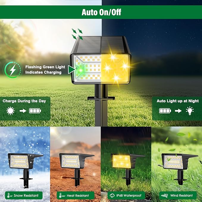 Solar Spot Lights Outdoor with 60 LED & Auto On/Off, 4 Pack Solar Lights - Image 4