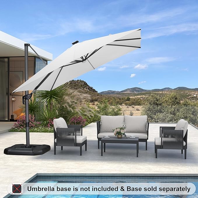 PURPLE LEAF 10 Feet Patio Umbrella Outdoor Cantilever Solar Powered LED Square - Image 2
