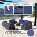 Kullavik 14 Pieces Outdoor Patio Furniture Set PE Wicker Rattan Sectional Sofa - Image 2