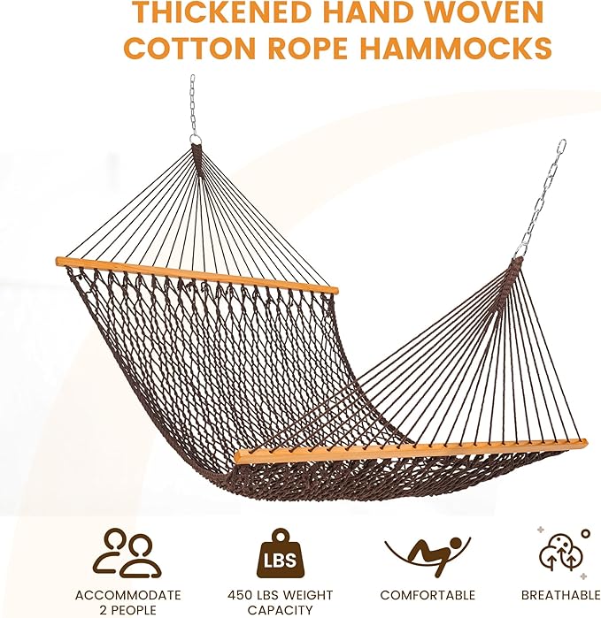 Lazy Daze Hammocks Double Rope Hammock, 2 Person Traditional Outdoor Hand Woven - Image 2