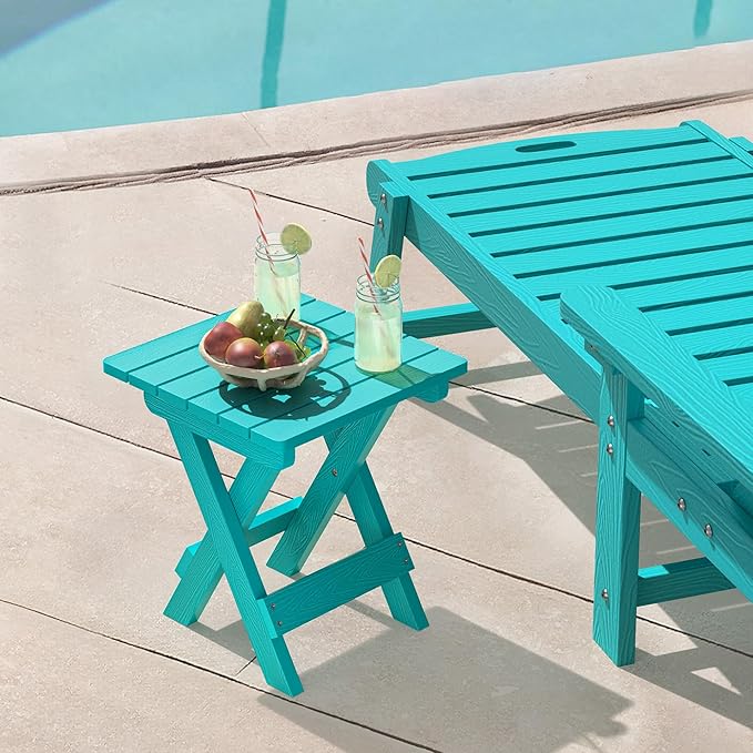 LUE BONA Small Outdoor Folding Side Table, HDPS Outside End Table - Image 2