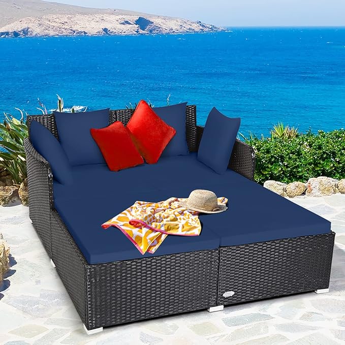 Tangkula Outdoor Rattan Daybed, Sunbed Wicker Furniture w/Spacious Seat - Image 3