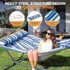 2 Person Outdoor Hammock with Stand, Cotton Rope Hammock with Polyester Pad - Image 5