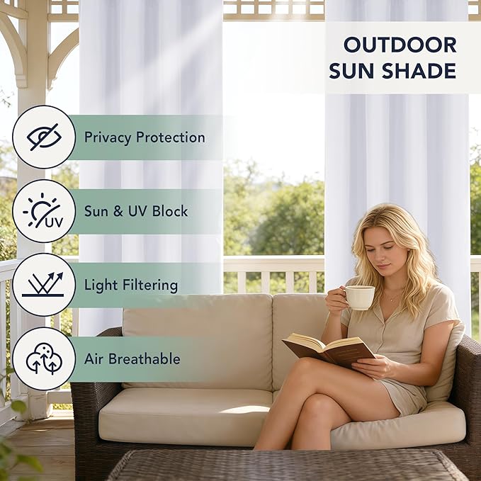 White Outdoor Curtains for Patio Waterproof - Image 3