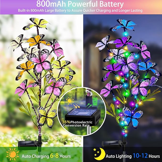 Solar Garden Lights Outdoor, Waterproof 4 Pack Solar Butterfly Lights - Image 3