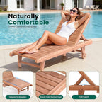 Wooden Chaise Lounge Chair, 3-Position Adjustable Outdoor Tanning Chair - Image 4
