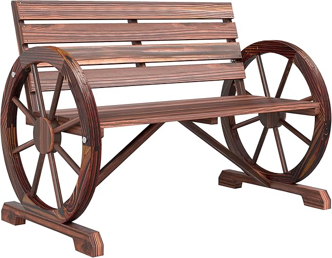 Outsunny 41" Wooden Wagon Wheel Bench, Rustic Outdoor Patio Weather Resistance by Outsunny