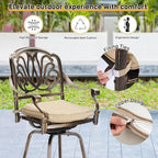 VINGLI Outdoor Swivel Bar Stools Set of 2, Cast Aluminum Patio Bar Height Chairs - Image 7