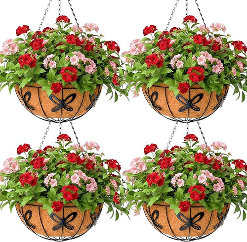 14 inch Metal Hanging Baskets For Plants Outdoor 4 Pack Round Metal Wire by JFFLYIT