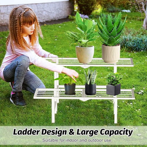 2 Tier Metal Plant Stand Outdoor Indoor, Separated Tiered Outdoor Folding Plant - Image 2