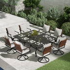Grand patio 10-Piece Outdoor Dining Set, 8 Leather-Look Wicker Swivel Patio by GrandPatio