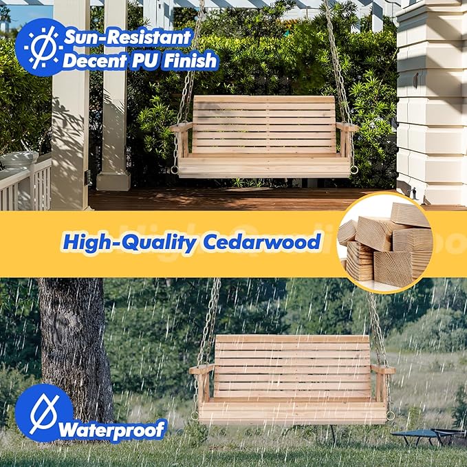 VINGLI Upgraded Patio Wooden Porch Swing - Image 5