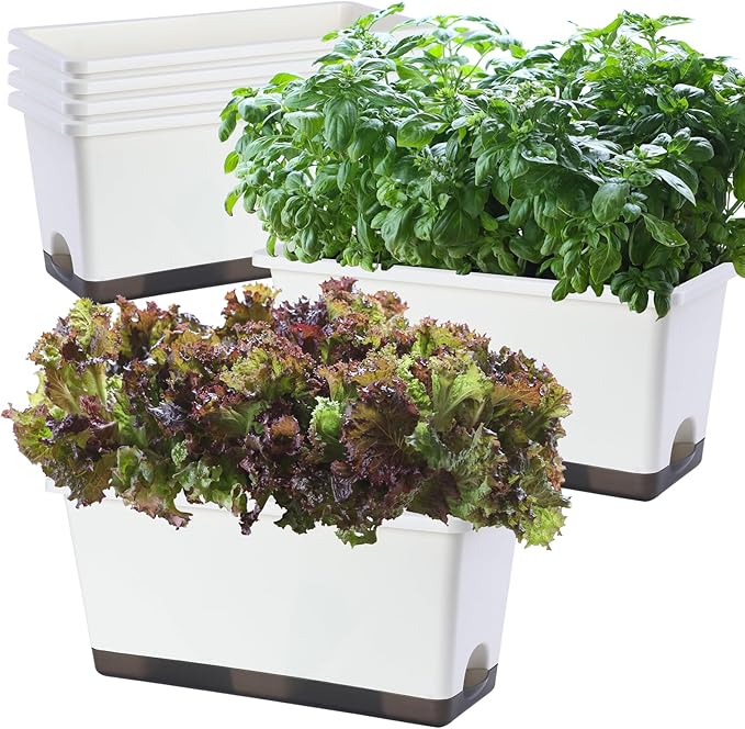 Window Box Planter 6 Pcs, 17 Inches Rectangle Flower Pots by Oliz