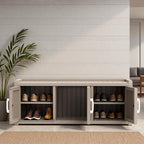 3 Doors Shoe Bench, Waterproof & UV-Resistant, Resin Shoe Cabinet Indoor & - Image 2