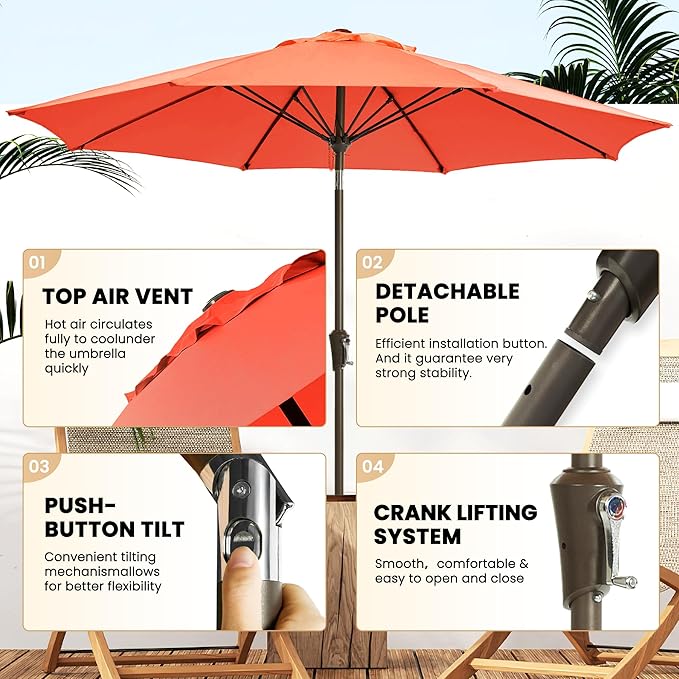 Ayge 9FT Large Outdoor Patio Umbrella Market Table Umbrella-UV Resistant - Image 3