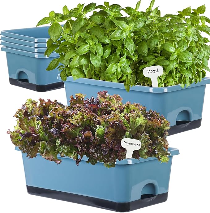 Window Box Planter 6 Pcs, 17 Inches Rectangle Flower Pots by Oliz