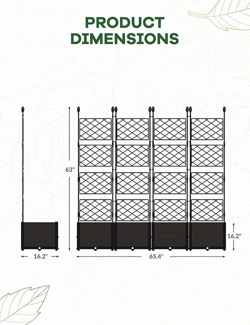 4 PCS Raised Garden Bed with Trellis & Privacy Screen, Flowers on Patio - Image 2