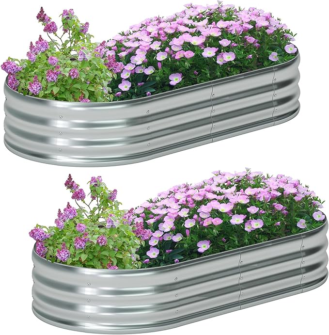 zizin 2 Pack Galvanized Raised Garden Bed Metal Oval Raised Garden Beds Outdoor by zizin