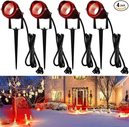 4 Pcs Christmas Red Spotlight Outdoor Plug in Landscape Lighting 12w Ip66 by Rossesay