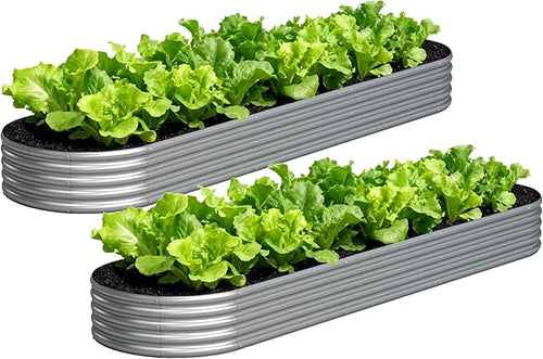 2PCS 12x2x1FT Galvanized Raised Garden Bed Kit, Vegetable Boxes-Oval Metal by Yortrek