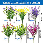 24 Bundles Artificial Fake Flowers Outdoor, 6 Styles UV Resistant No Fade Faux - Image 4