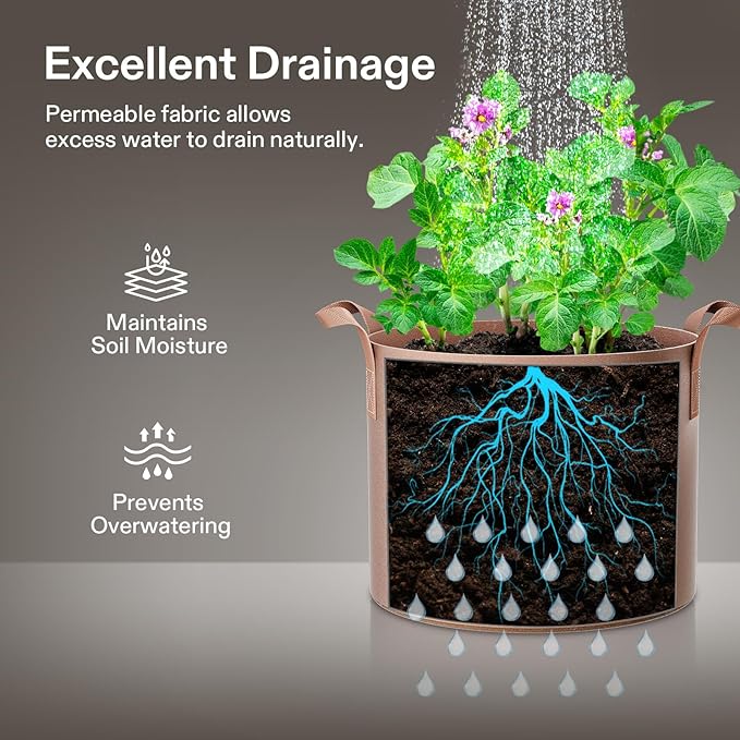 VIVOSUN 5-Pack 3 Gallons Grow Bags Heavy Duty Thickened Nonwoven Fabric Pots - Image 5