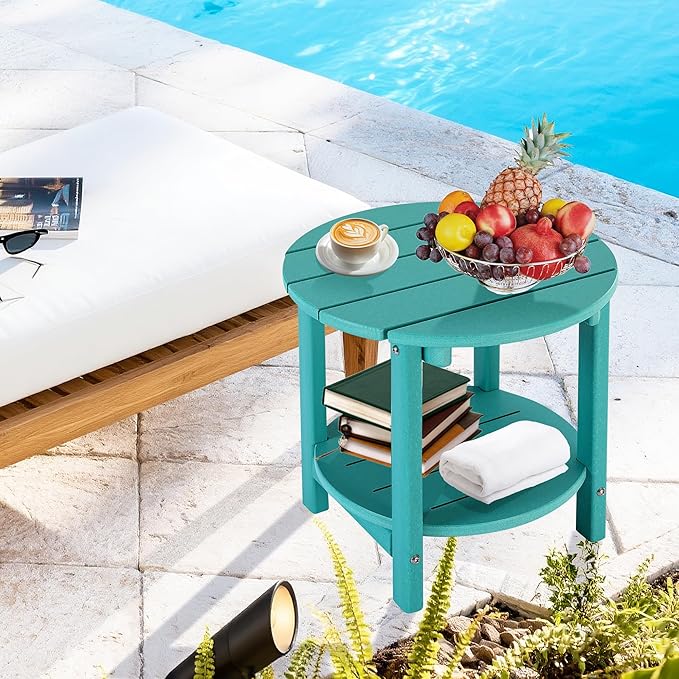 LZRS Round Adirondack Side Table Double End Table, Outdoor Side Tables - Image 7