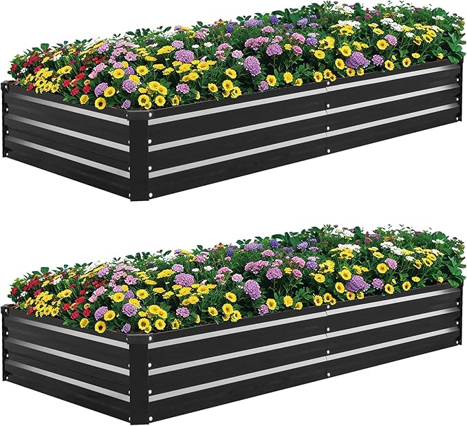 2 Pack 8×4×1ft Galvanized Metal Raised Garden Bed, Metal Planter Kit Box Outdoor by SONFILY