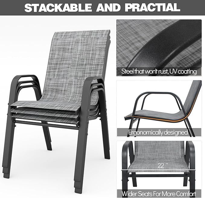Patio Chairs Set of 4, Stackable Outdoor Dining Chairs - Image 6