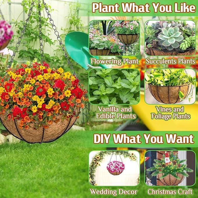 ZeeDix 6 Pack 14 Inch Metal Round Hanging Planter Basket - Image 4