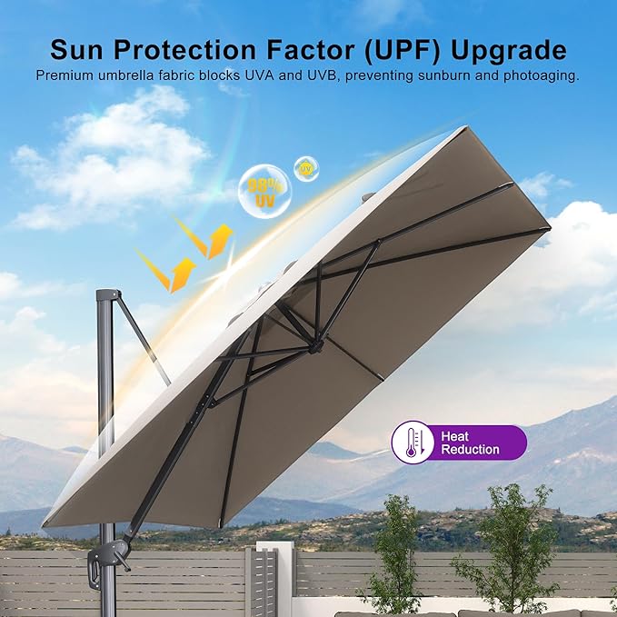 PURPLE LEAF Patio Umbrella 9' X 9' Rectangle Cantilever Umbrella Large Aluminum - Image 6