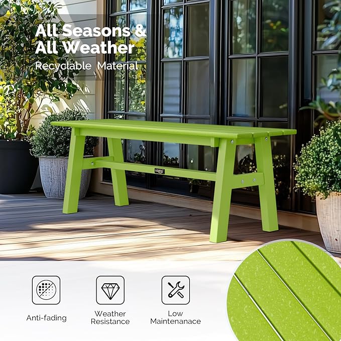 VINGLI 47” Outdoor Bench Garden Bench HDPE Porch Bench w/Metal Legs, Poly - Image 4