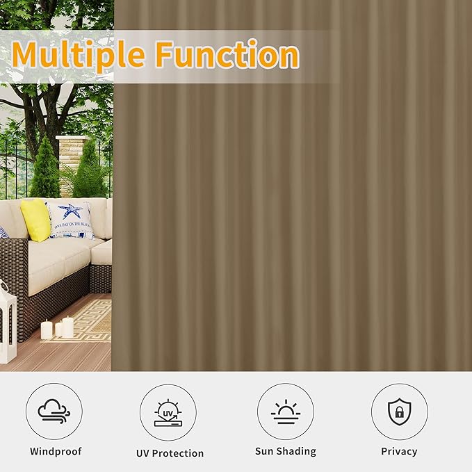 Easy-Going Outdoor Patio Curtains Detachable Tab Top Windproof Weatherproof - Image 5