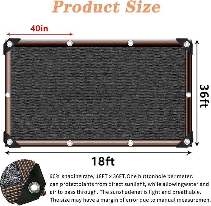 QLOFEI 18x36 FT Shade Cloth for Garden, 80-90% Sunblock Neting Cover - Image 2